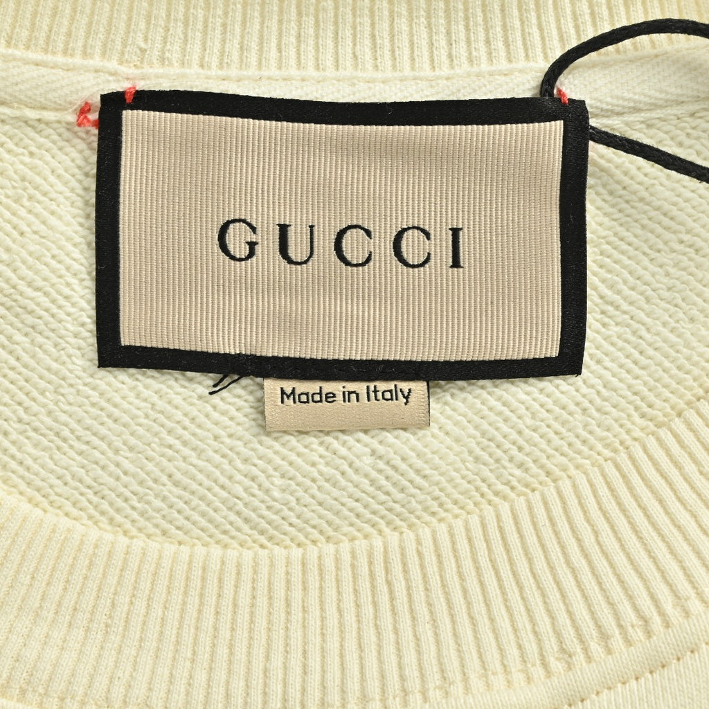 Gucci Whimsical Cartoon Cat Squad Crew Neck Sweatshirt Cream