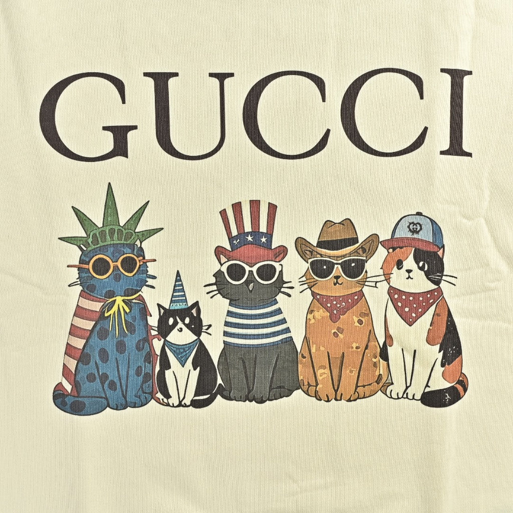 Gucci Whimsical Cartoon Cat Squad Crew Neck Sweatshirt Cream