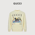 Gucci Whimsical Cartoon Black Cat Picnic Scene Crew Neck Sweatshirt Cream