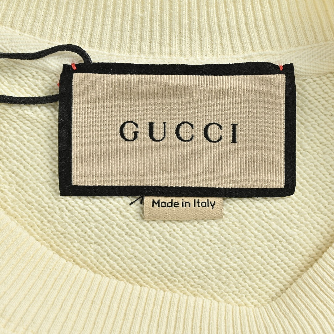 Gucci Whimsical Cartoon Black Cat Picnic Scene Crew Neck Sweatshirt Cream