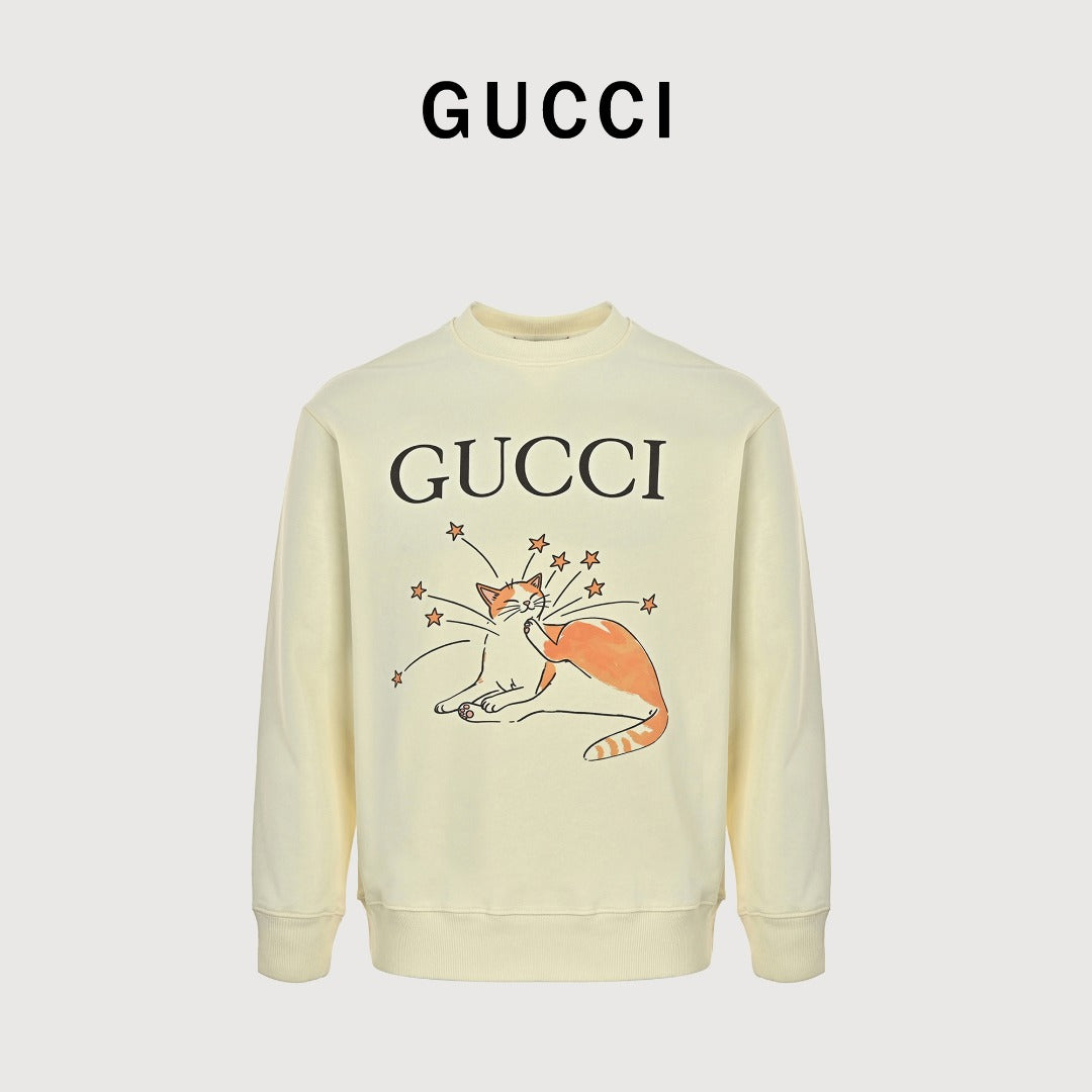 Gucci Whimsical Cartoon Magical Fox Star Burst Crew Neck Sweatshirt Cream