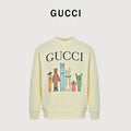 Gucci Whimsical Cartoon Monster Family Lineup Crew Neck Sweatshirt Cream