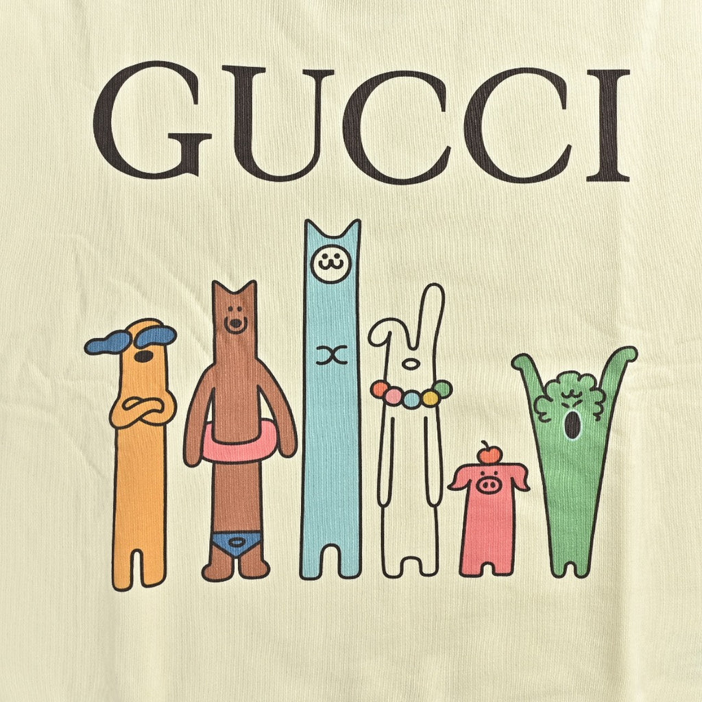 Gucci Whimsical Cartoon Monster Family Lineup Crew Neck Sweatshirt Cream