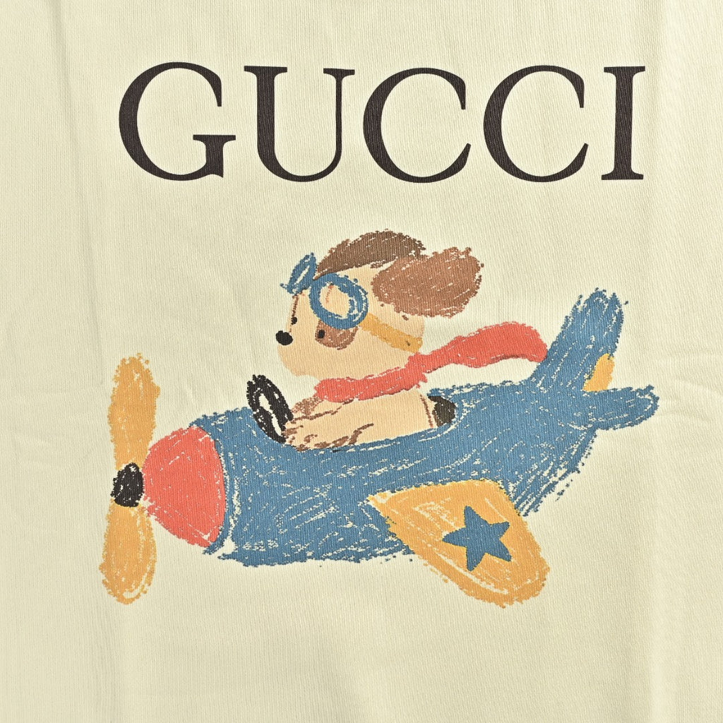 Gucci Whimsical Cartoon Aviator Dog Biplane Crew Neck Sweatshirt Cream
