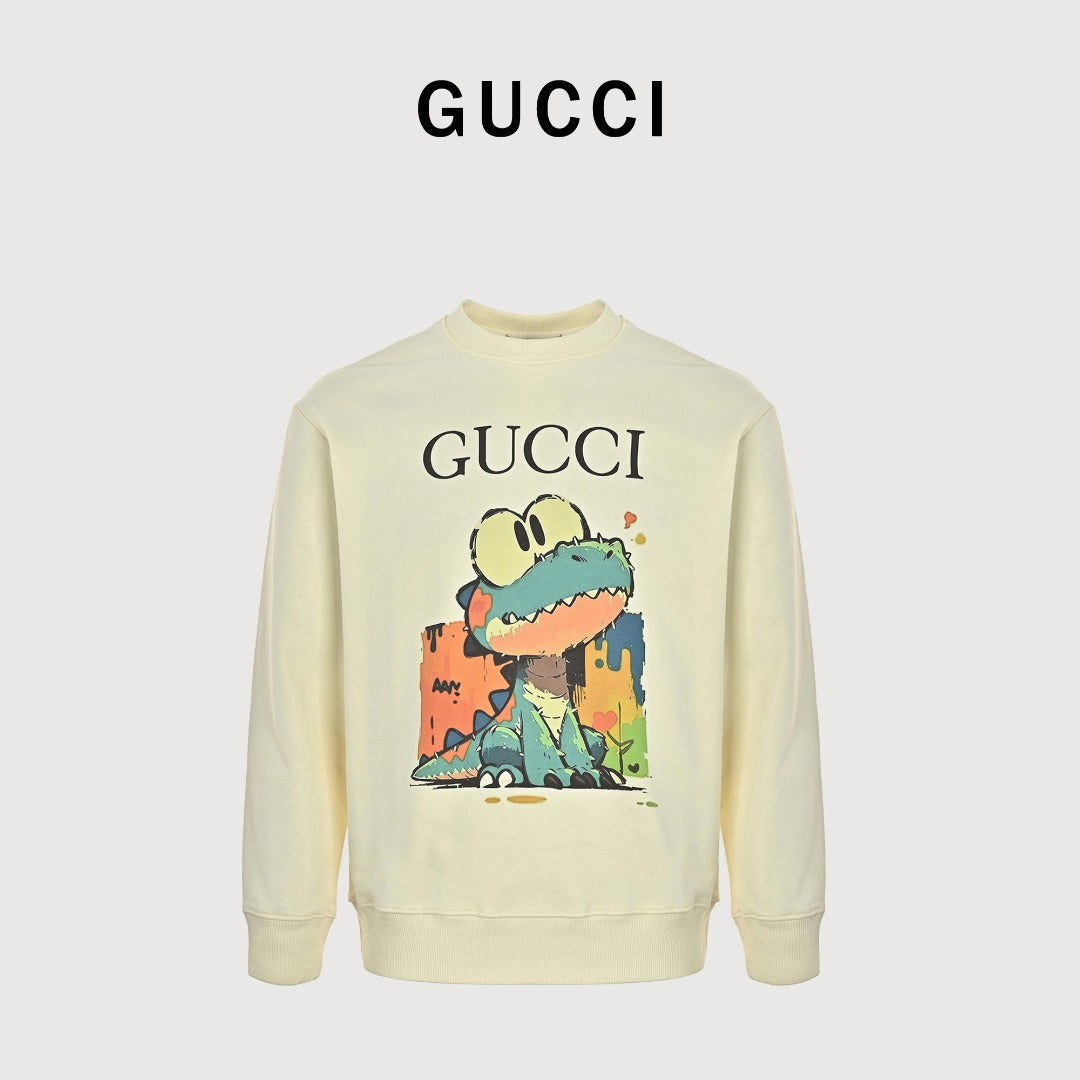 Gucci Whimsical Cartoon Graffiti Crocodile City Scene Crew Neck Sweatshirt Cream