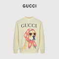 Gucci Whimsical Cartoon Golden Retriever Floral Headscarf Sunglasses Crew Neck Sweatshirt Cream