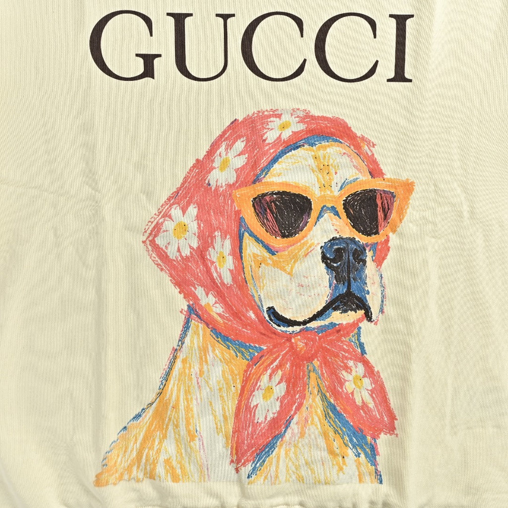 Gucci Whimsical Cartoon Golden Retriever Floral Headscarf Sunglasses Crew Neck Sweatshirt Cream