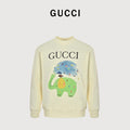 Gucci Whimsical Cartoon Baby Elephant Rainstorm Rider Crew Neck Sweatshirt Cream