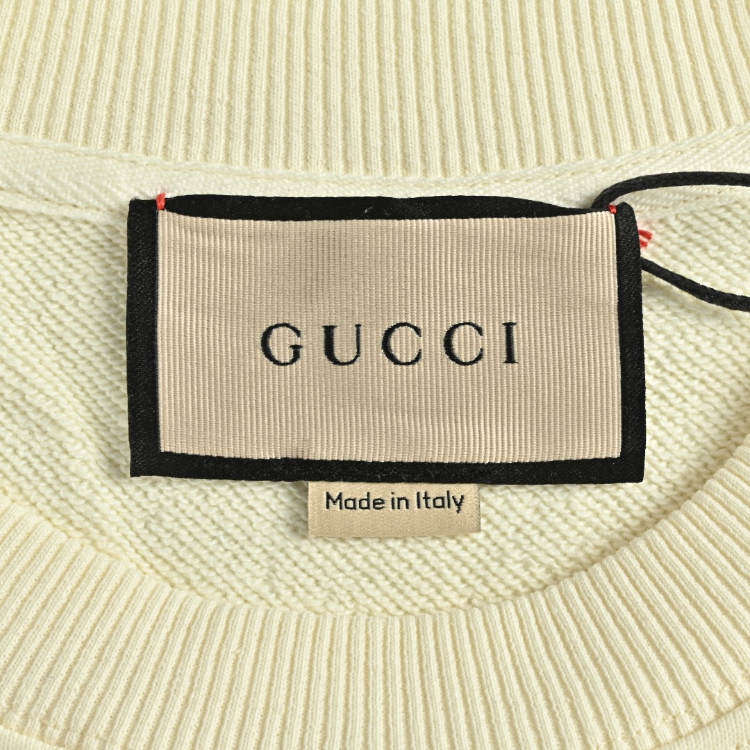 Gucci Whimsical Cartoon Baby Elephant Rainstorm Rider Crew Neck Sweatshirt Cream
