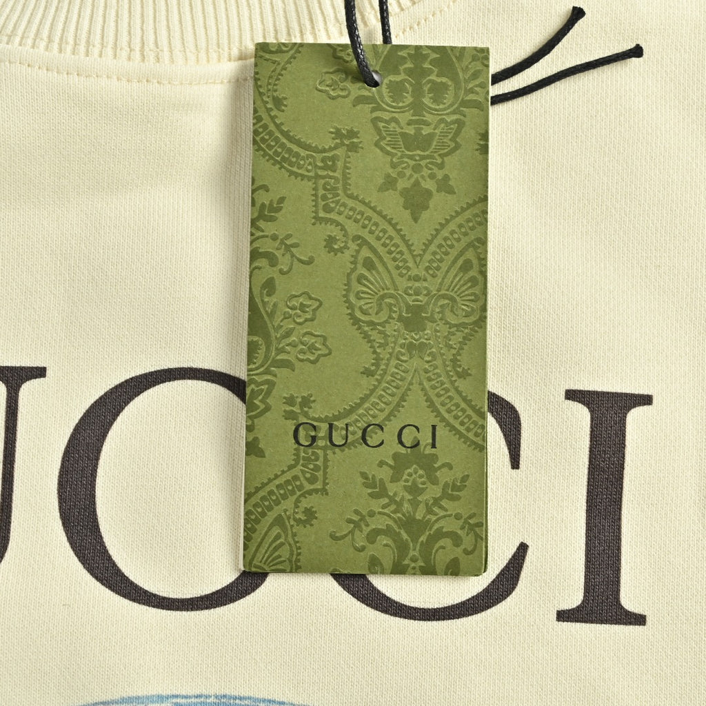 Gucci Whimsical Cartoon Baby Elephant Rainstorm Rider Crew Neck Sweatshirt Cream