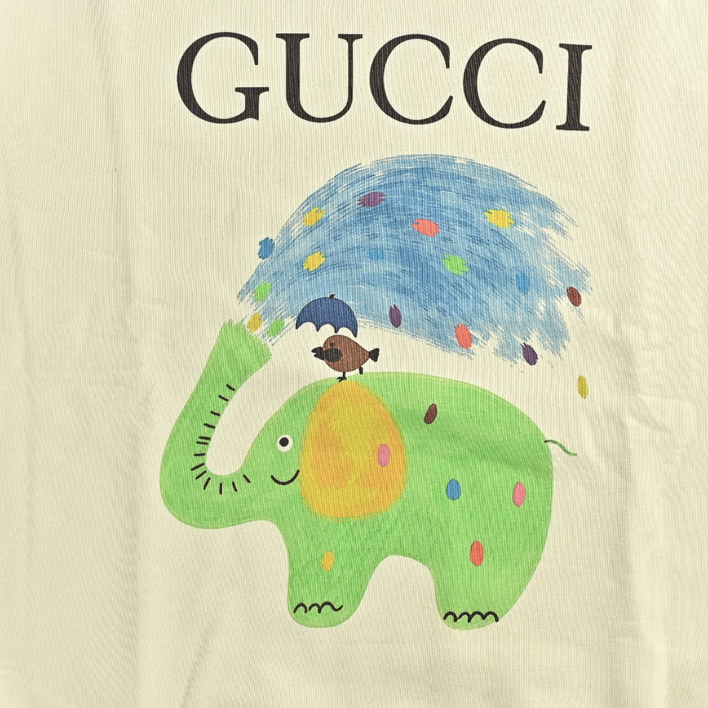 Gucci Whimsical Cartoon Baby Elephant Rainstorm Rider Crew Neck Sweatshirt Cream