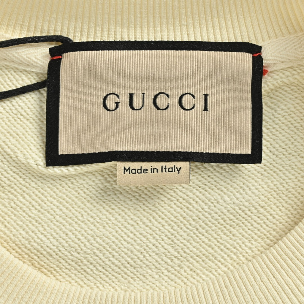 Gucci Whimsical Cartoon Strawberry Web Stripe Logo Crew Neck Sweatshirt Cream