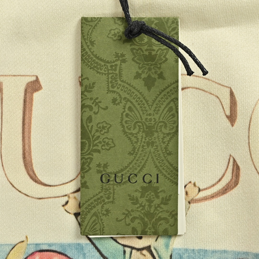 Gucci Whimsical Cartoon Strawberry Web Stripe Logo Crew Neck Sweatshirt Cream