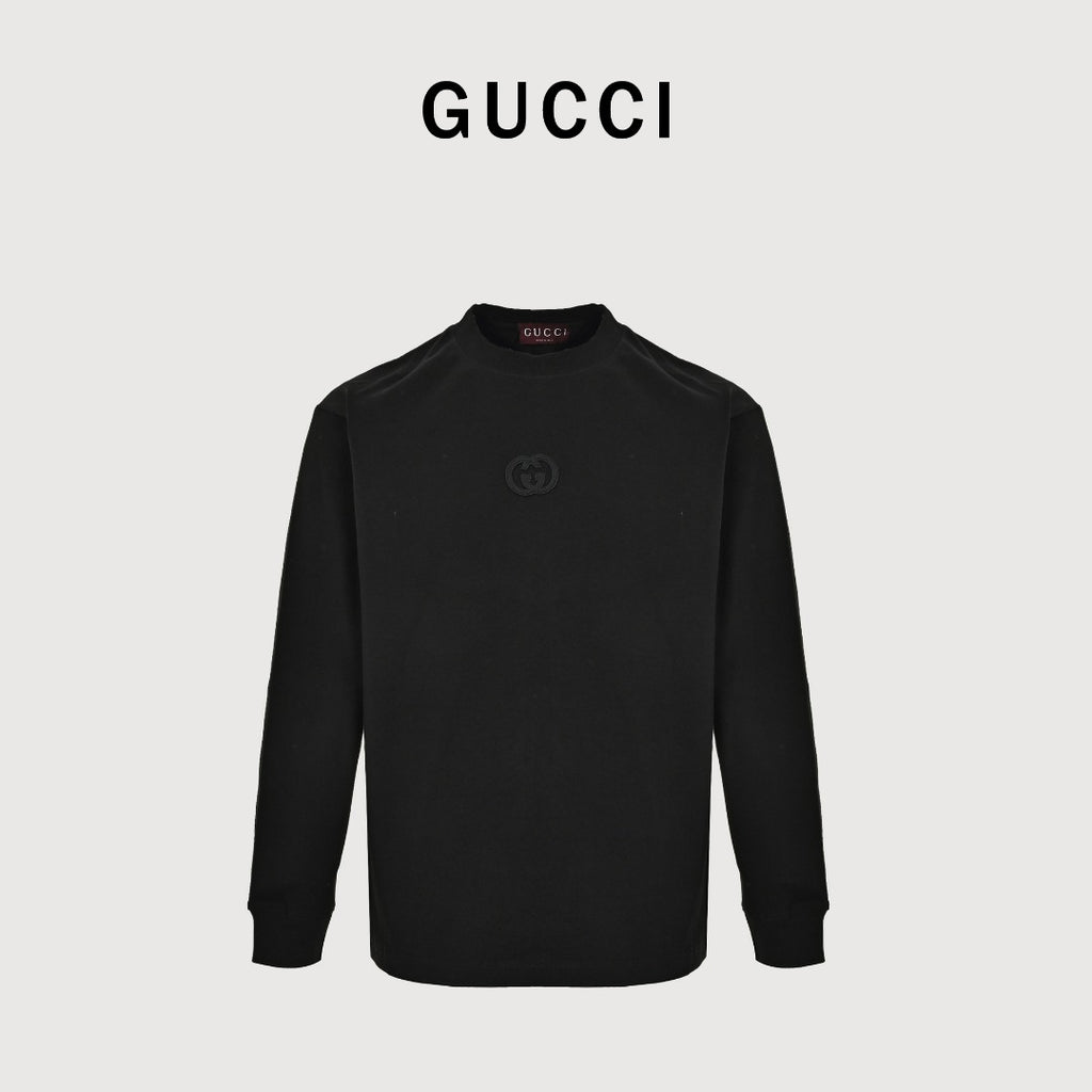 Gucci Interlocking GG Appliqué Embroidery Long-Sleeve T-Shirt Black