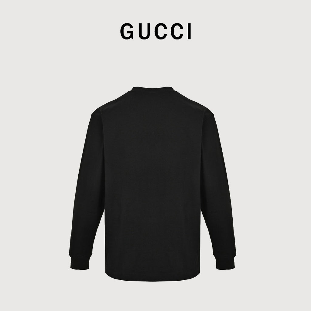 Gucci Interlocking GG Appliqué Embroidery Long-Sleeve T-Shirt Black