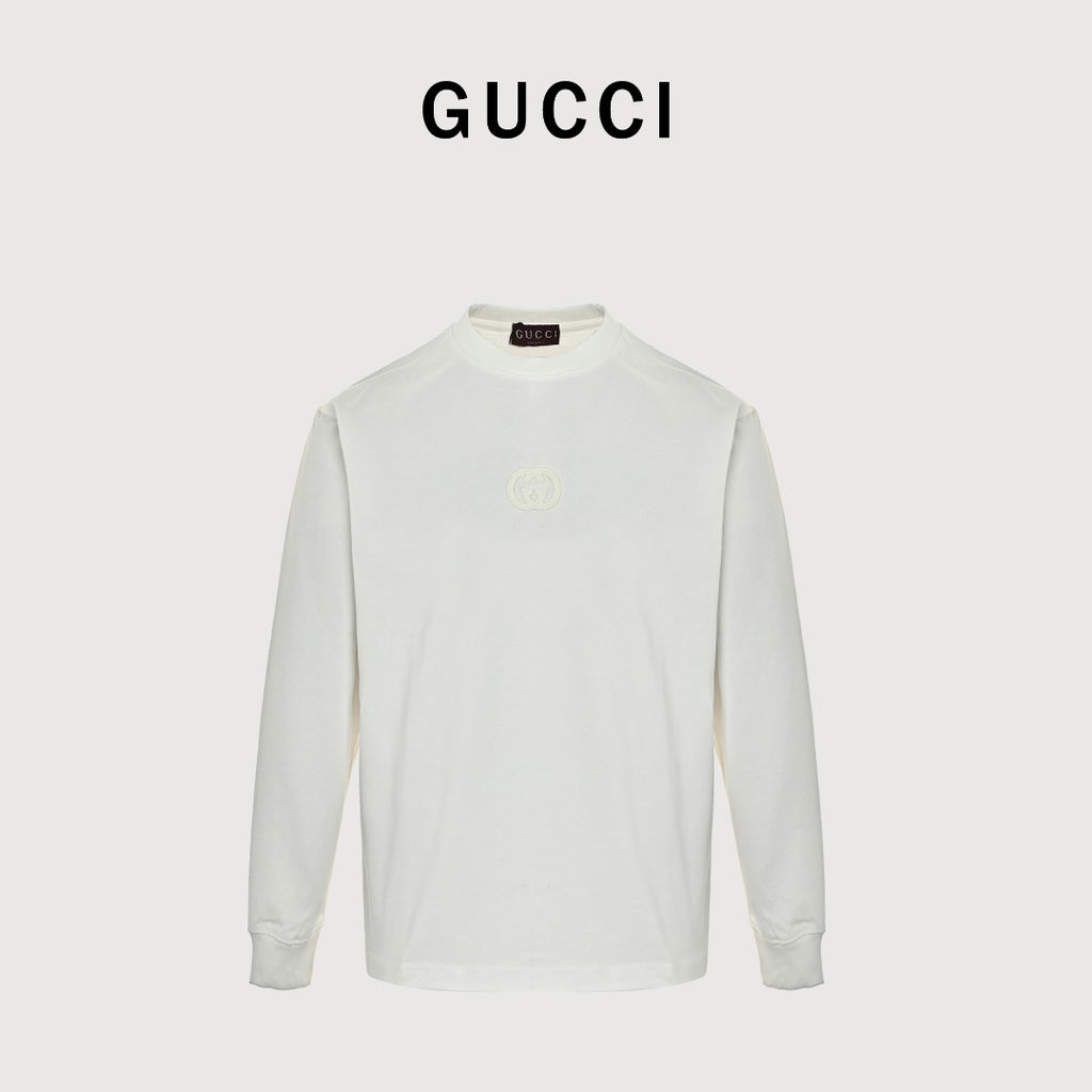 Gucci Interlocking GG Appliqué Embroidery Long-Sleeve T-Shirt White
