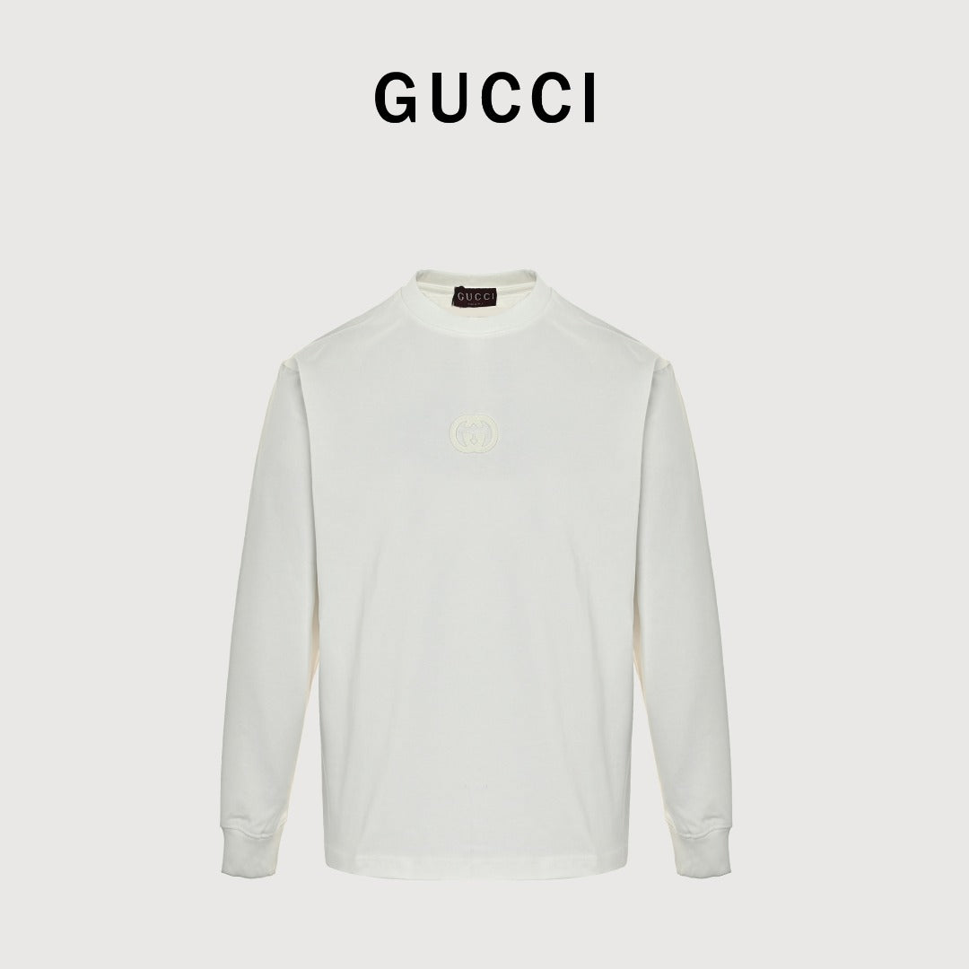Gucci Interlocking GG Appliqué Embroidery Long-Sleeve T-Shirt White