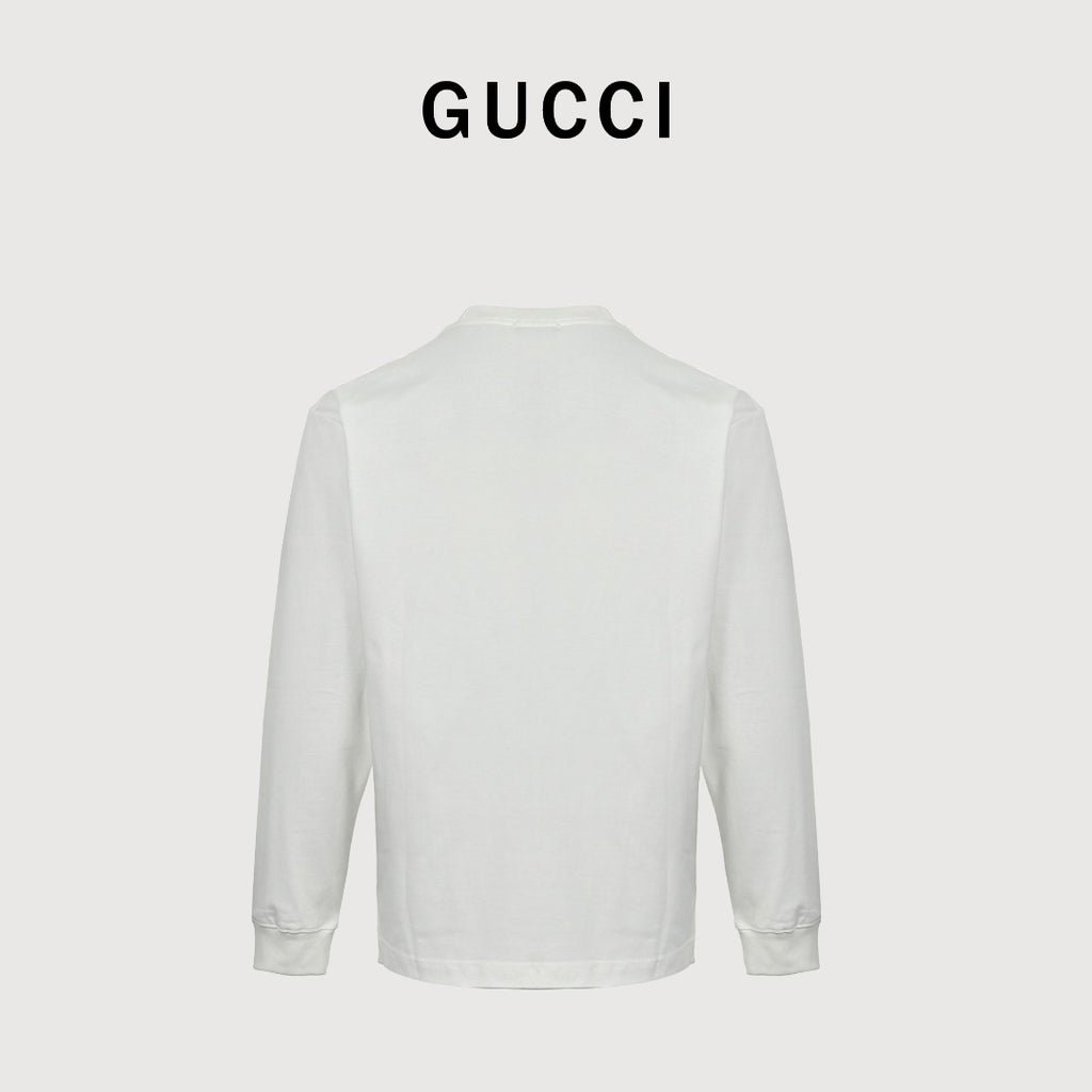 Gucci Interlocking GG Appliqué Embroidery Long-Sleeve T-Shirt White