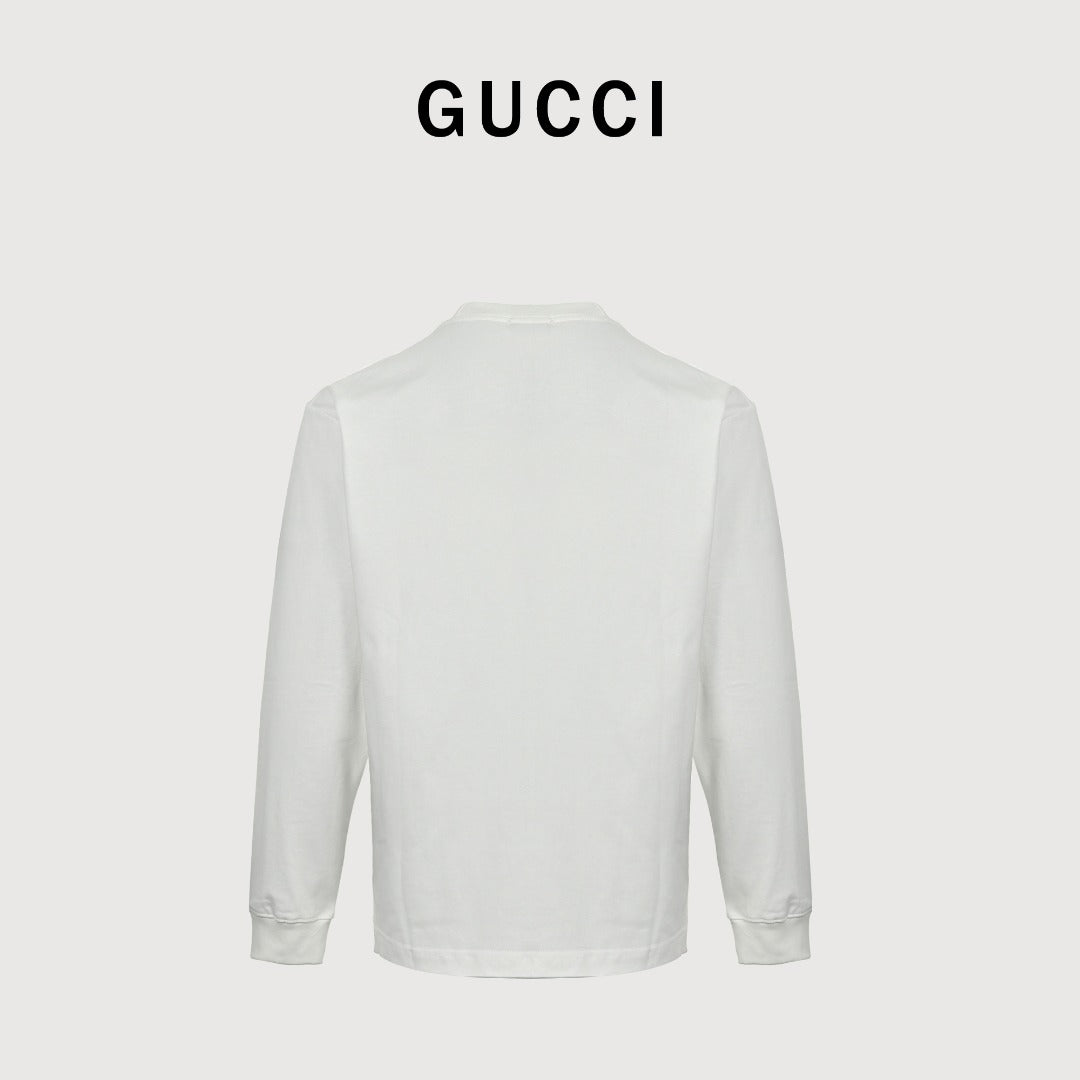 Gucci Interlocking GG Appliqué Embroidery Long-Sleeve T-Shirt White