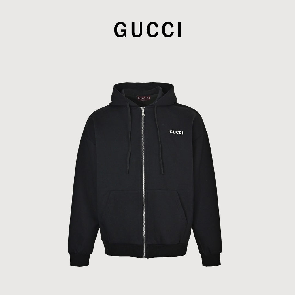 Gucci Classic Logo Print Full-Zip Hoodie Black