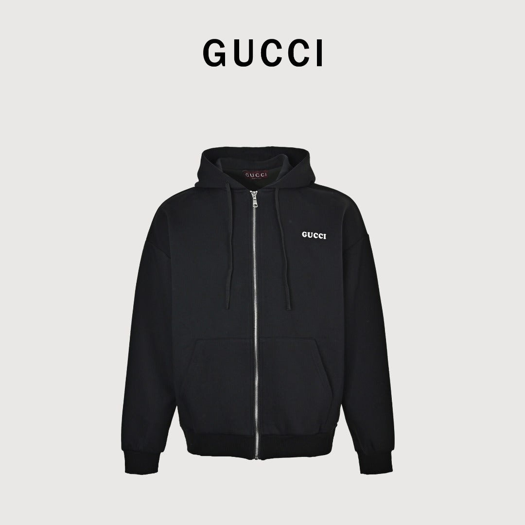 Gucci Classic Logo Print Full-Zip Hoodie Black