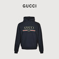 Gucci GUC Classic Web Belt Logo Print Pullover Hoodie Black