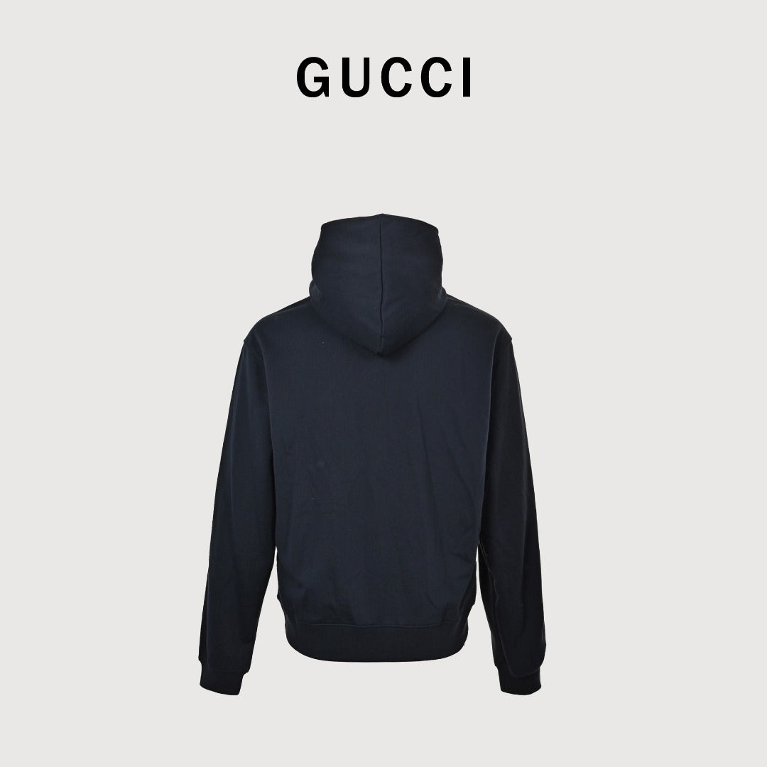 Gucci GUC Classic Web Belt Logo Print Pullover Hoodie Black