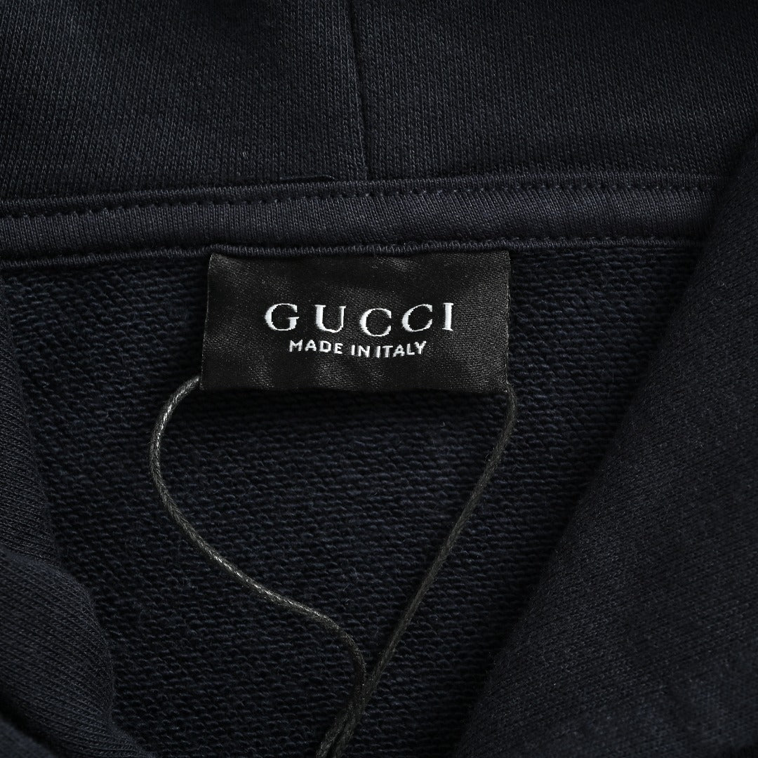 Gucci GUC Classic Web Belt Logo Print Pullover Hoodie Black