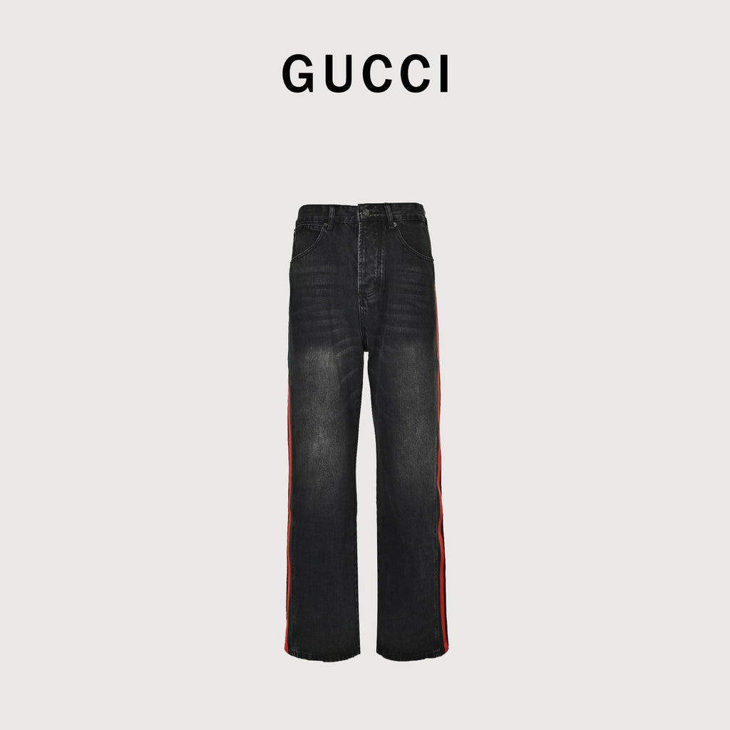 Gucci Side Web Stripe Washed Black Denim Jeans