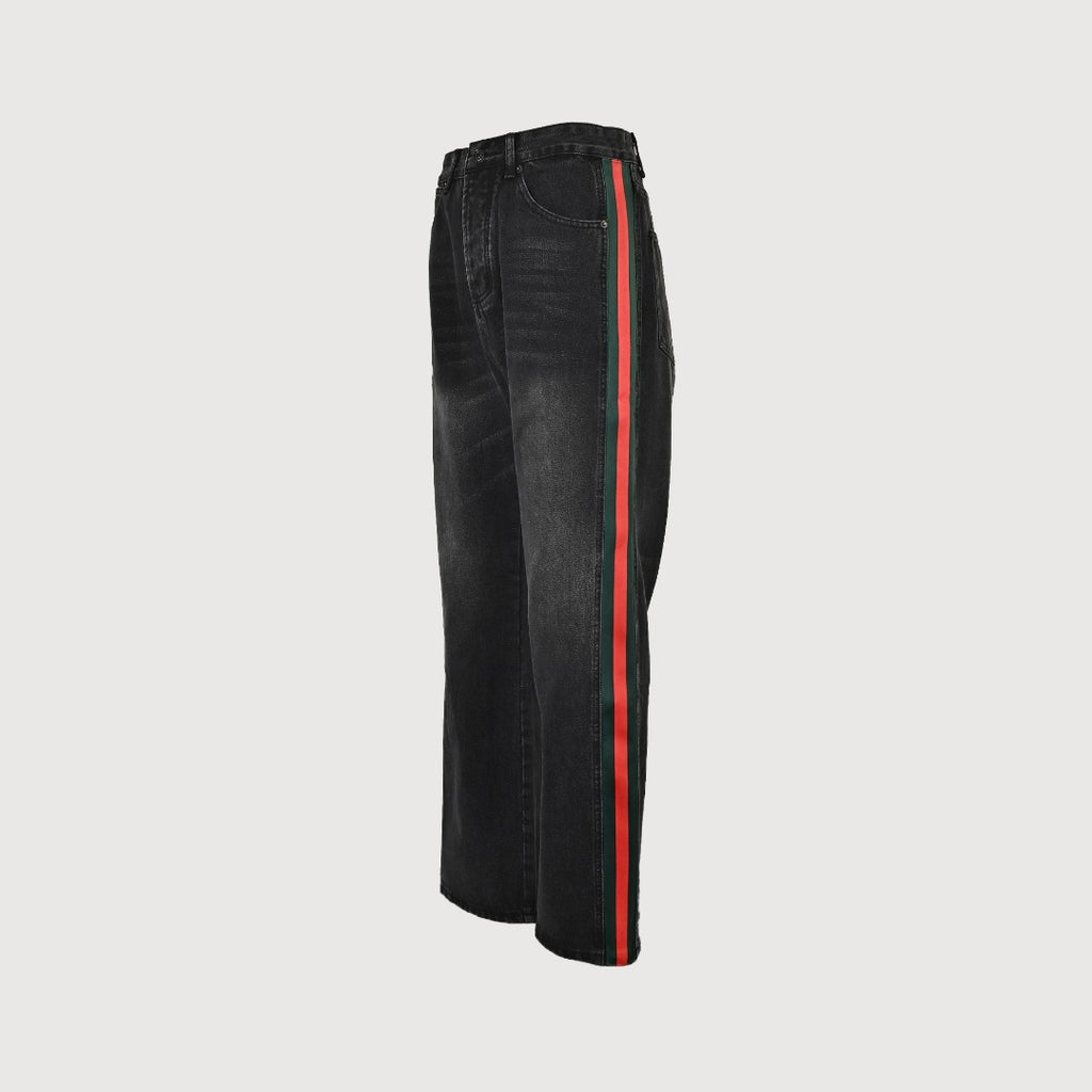 Gucci Side Web Stripe Washed Black Denim Jeans