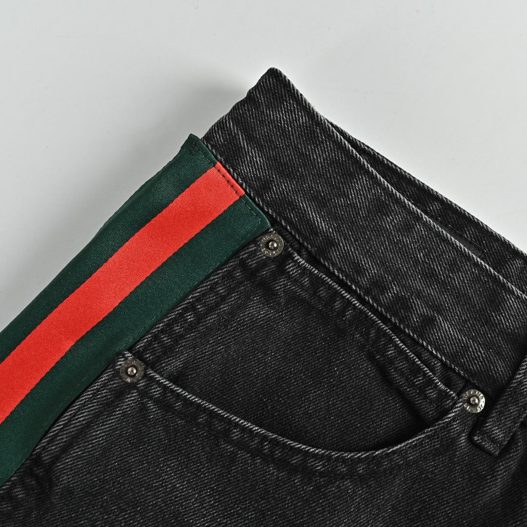 Gucci Side Web Stripe Washed Black Denim Jeans