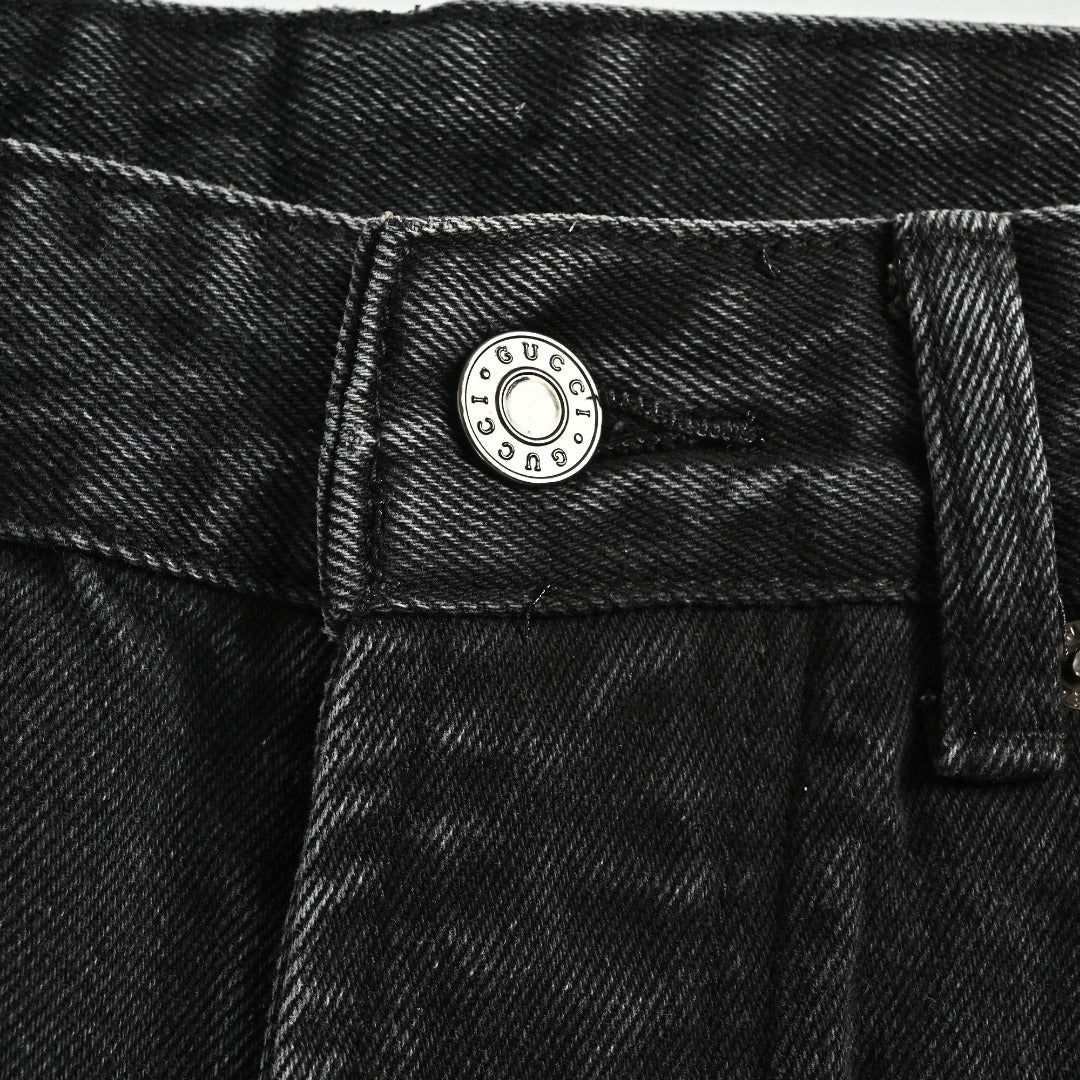 Gucci Side Web Stripe Washed Black Denim Jeans