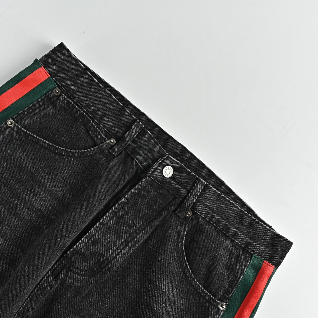 Gucci Side Web Stripe Washed Black Denim Jeans