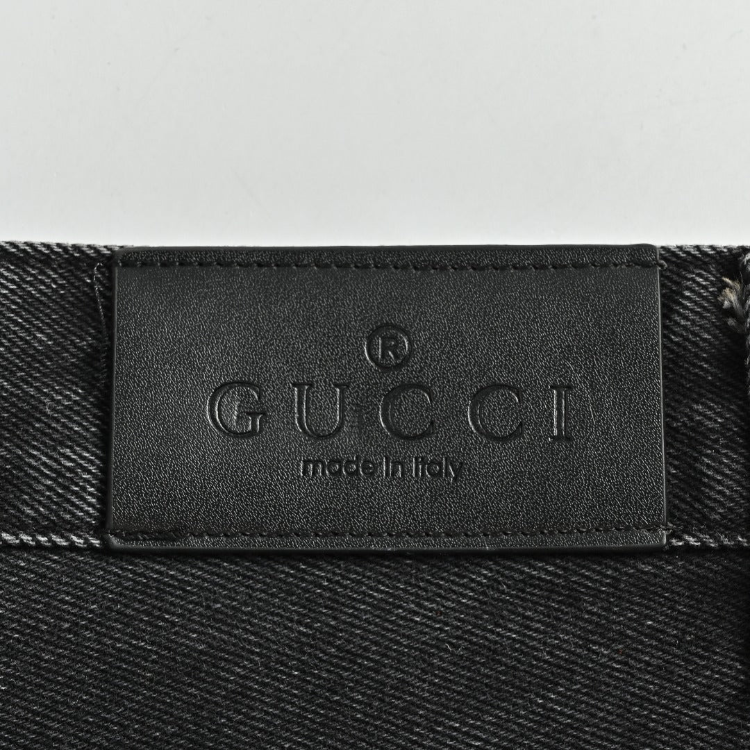 Gucci Side Web Stripe Washed Black Denim Jeans