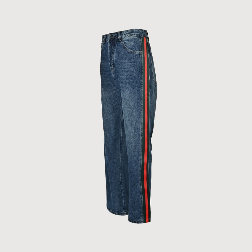 Gucci Side Web Stripe Mid Wash Blue Denim Jeans