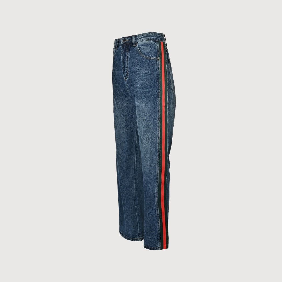 Gucci Side Web Stripe Mid Wash Blue Denim Jeans