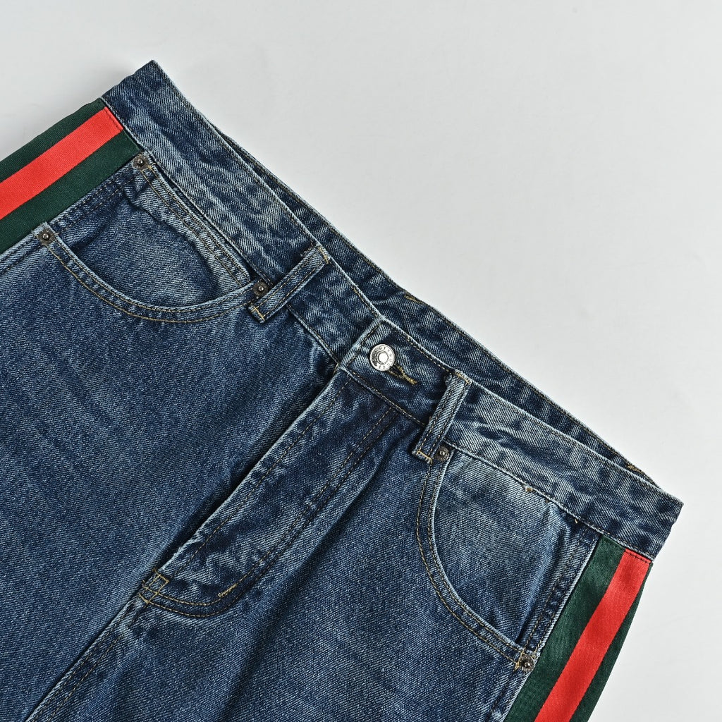 Gucci Side Web Stripe Mid Wash Blue Denim Jeans