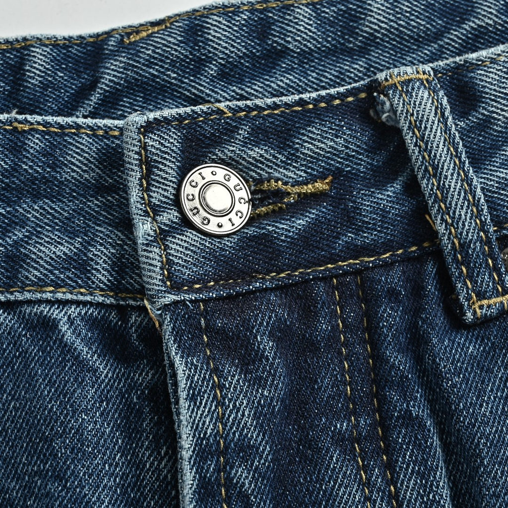 Gucci Side Web Stripe Mid Wash Blue Denim Jeans