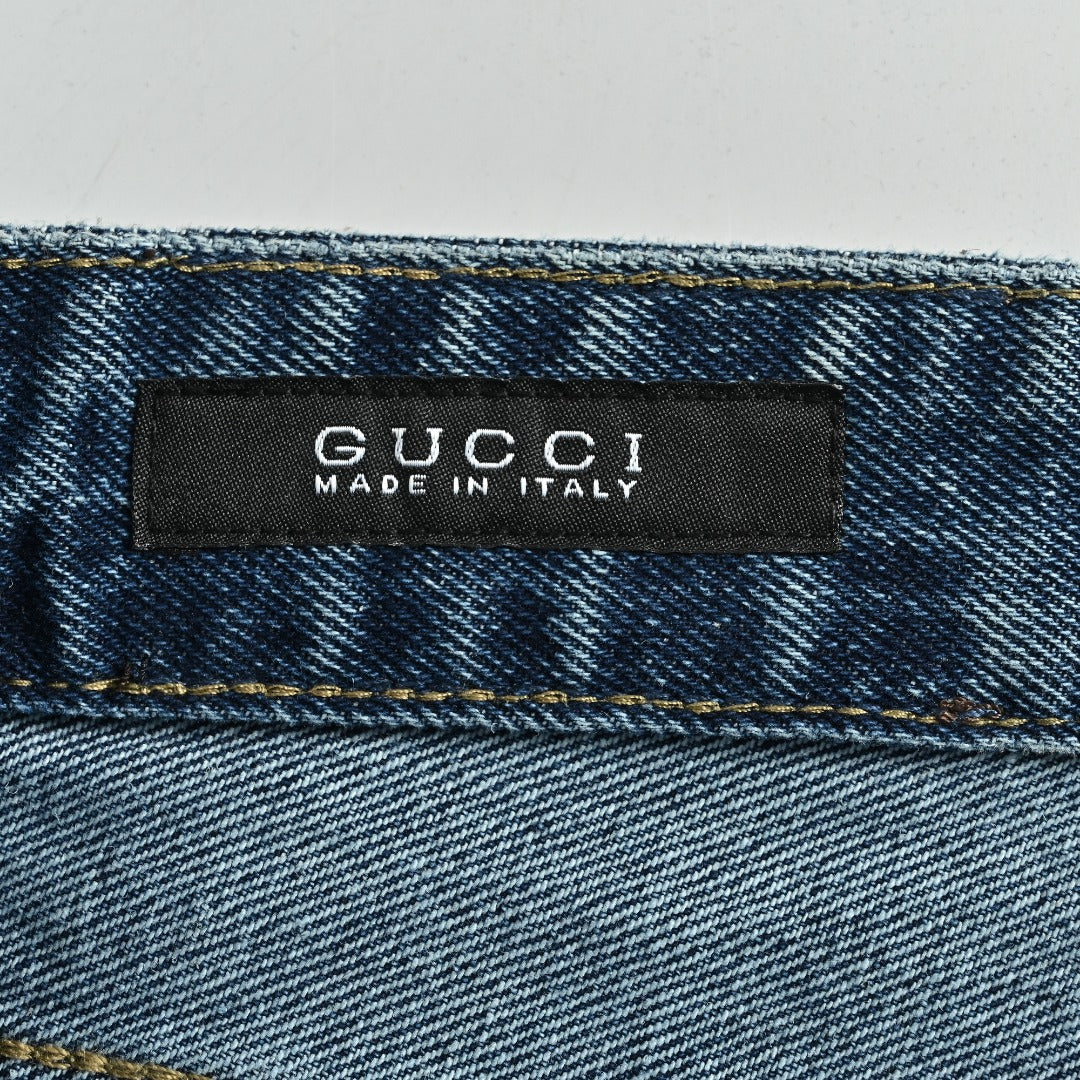 Gucci Side Web Stripe Mid Wash Blue Denim Jeans