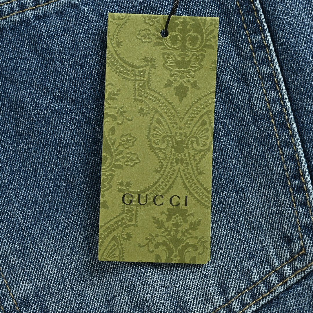 Gucci Side Web Stripe Mid Wash Blue Denim Jeans