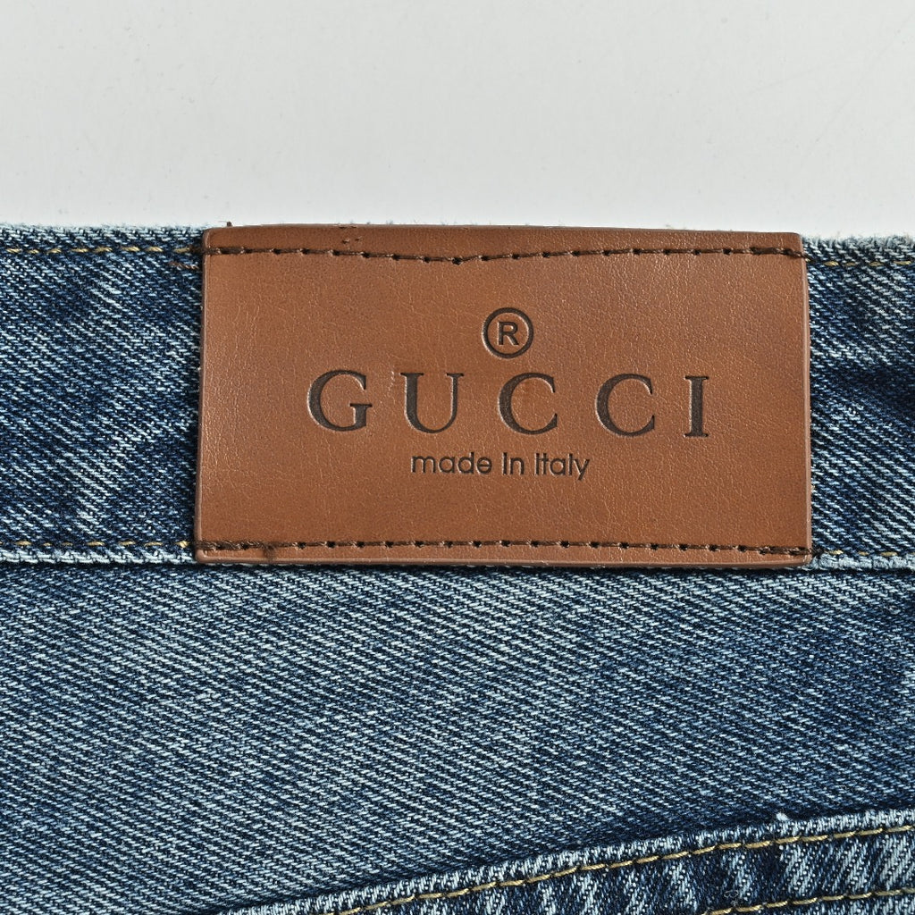 Gucci Side Web Stripe Mid Wash Blue Denim Jeans