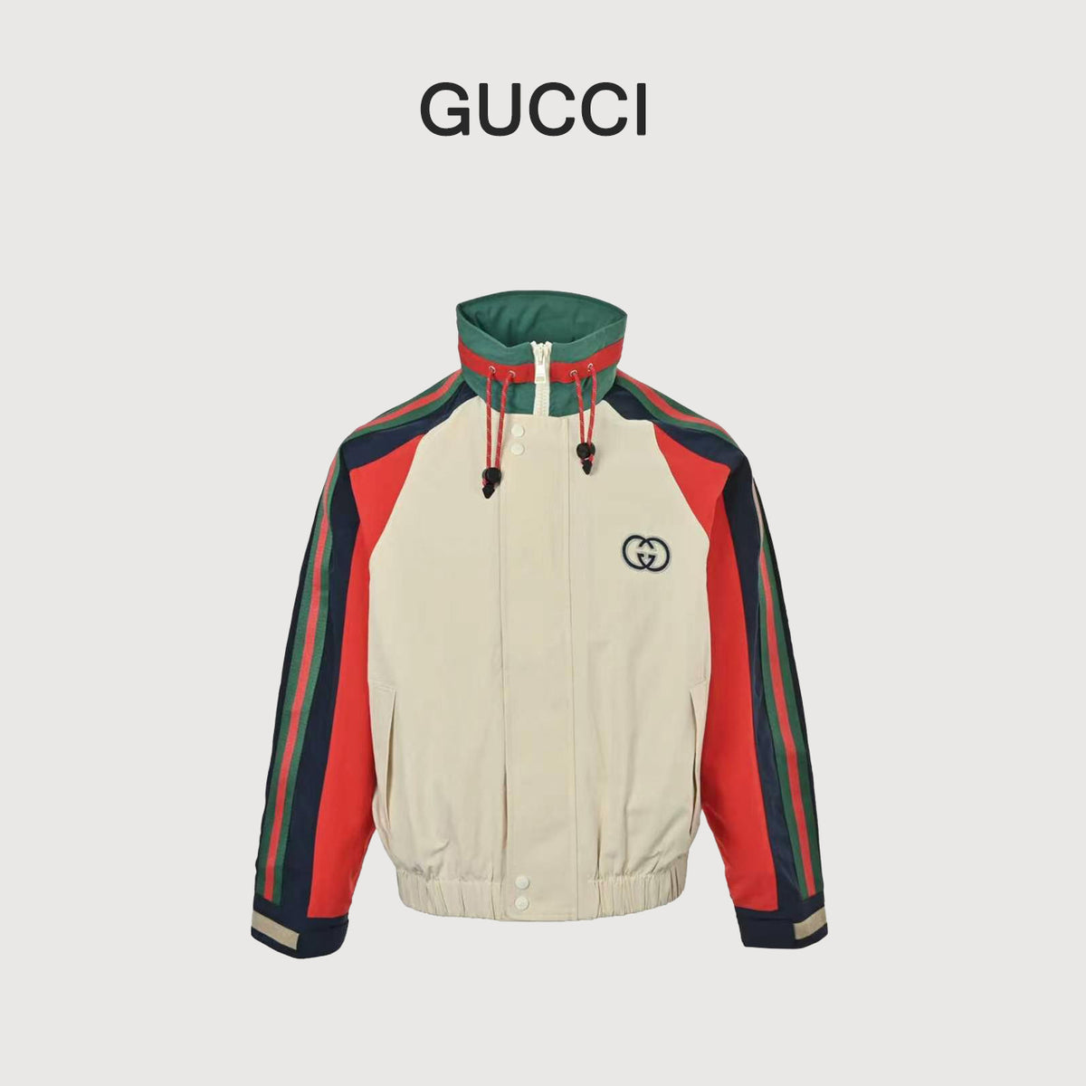Gucci 25FW Retro Colorblock Web Stripe Track Jacket Cream