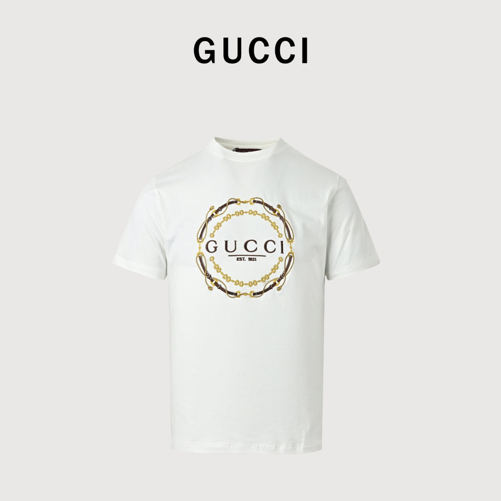 Gucci Interlocking GG Wheat Stalk Horsebit Chain Embroidery Short-Sleeve T-Shirt White
