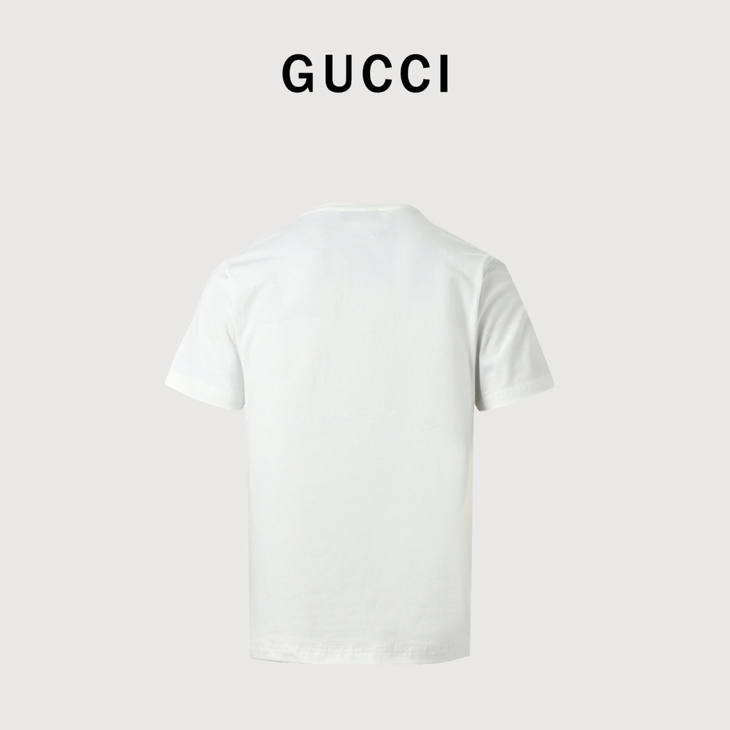 Gucci Interlocking GG Wheat Stalk Horsebit Chain Embroidery Short-Sleeve T-Shirt White