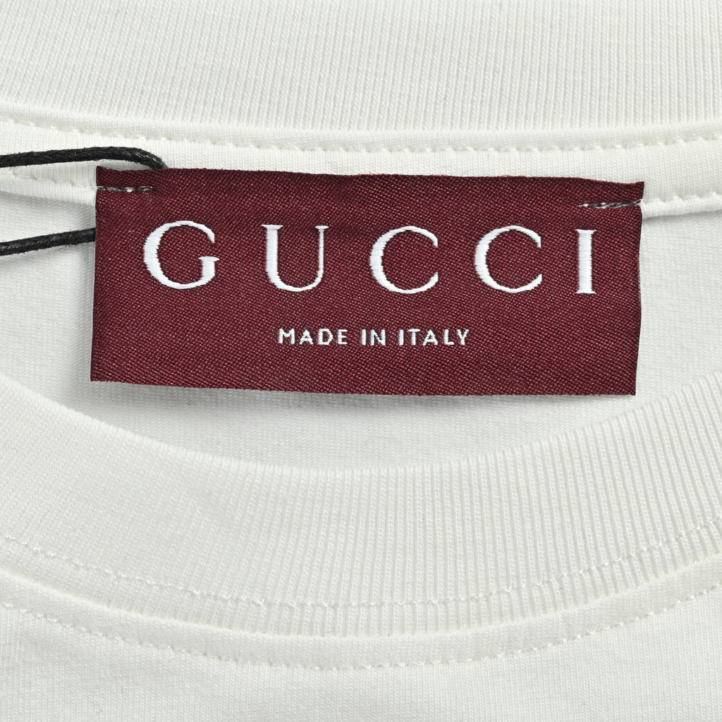 Gucci Interlocking GG Wheat Stalk Horsebit Chain Embroidery Short-Sleeve T-Shirt White