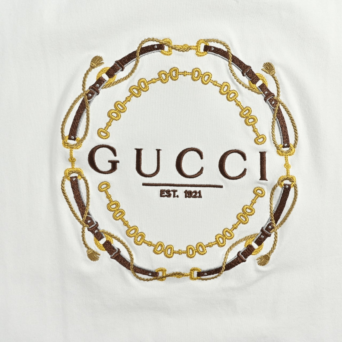 Gucci Interlocking GG Wheat Stalk Horsebit Chain Embroidery Short-Sleeve T-Shirt White