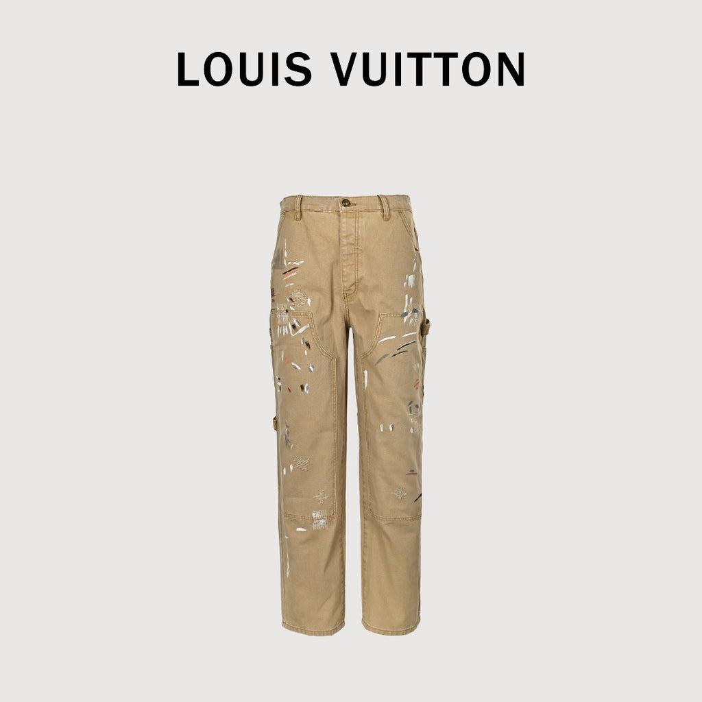 Louis Vuitton LV Ink Splash Graffiti Suit Denim Trousers — Khaki