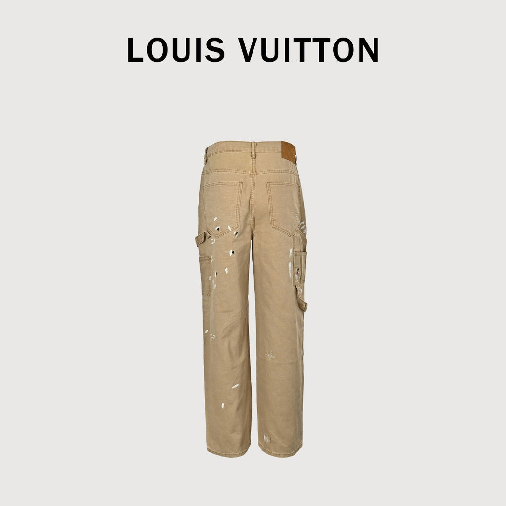 Louis Vuitton LV Ink Splash Graffiti Suit Denim Trousers — Khaki