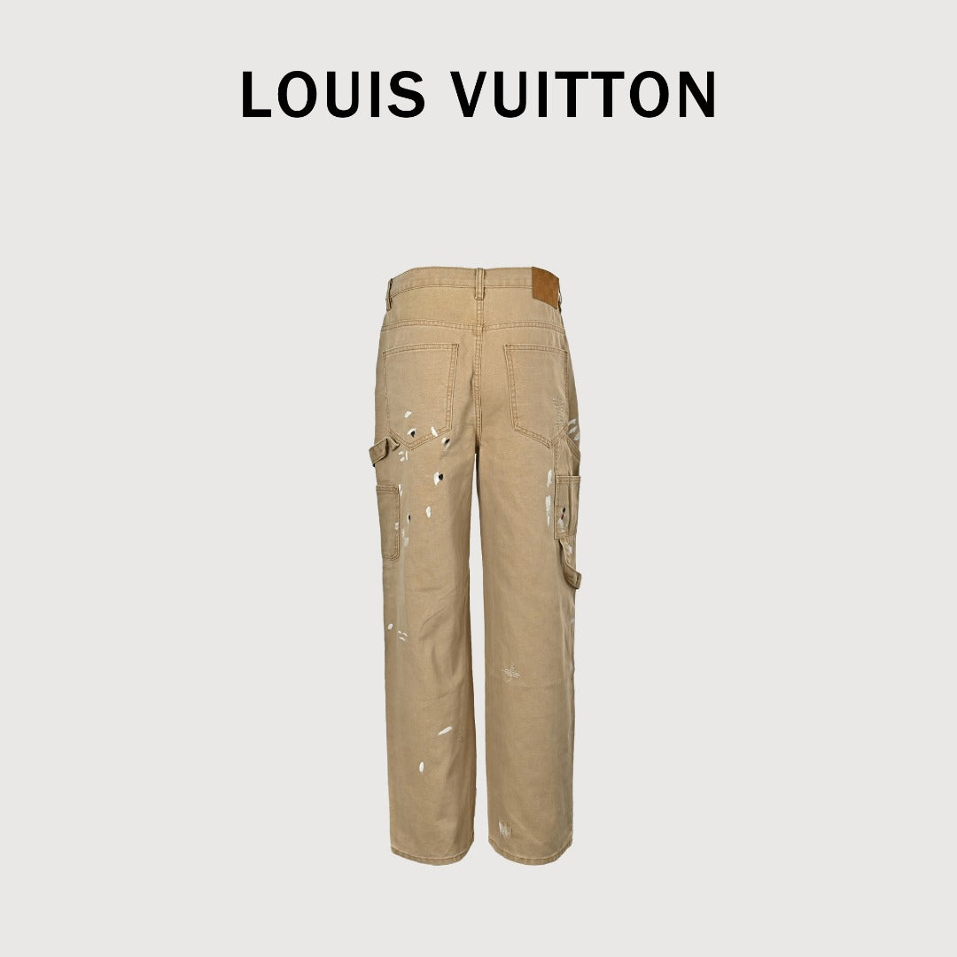Louis Vuitton LV Ink Splash Graffiti Suit Denim Trousers — Khaki