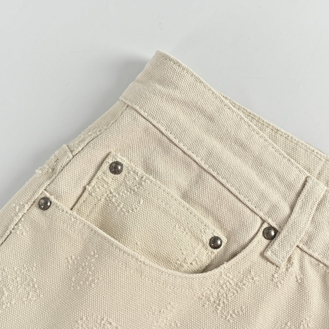 Louis Vuitton LV Monogram Needle-Punch Denim Skate Trousers — Ecru